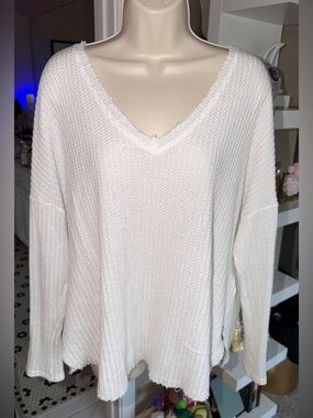 Double Zero White Waffle Knit Top